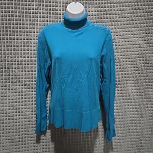 Turtleneck Sweater Top SzLg Tribal Stretch Argyle Soft Lightweight Preppy Blue